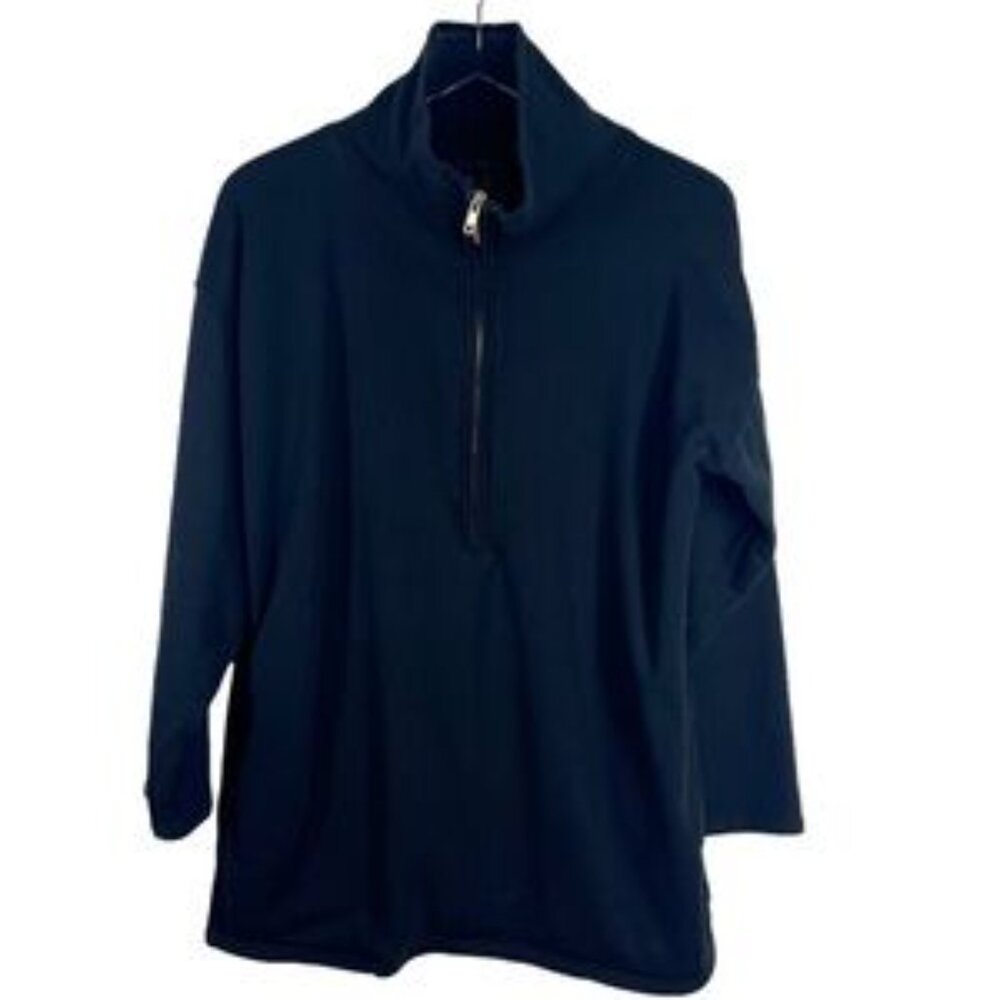 J.CREW Black University Terry Long Half Zip Pullover